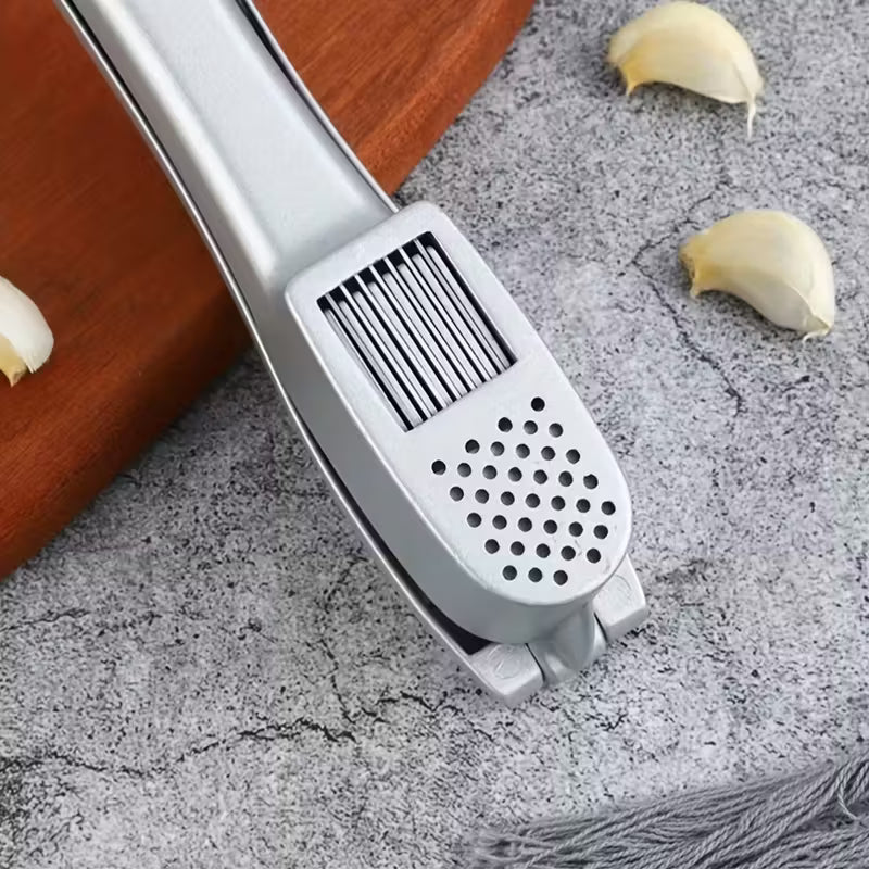 1pc Garlic Slicer And Mincer 2-In-1 Garlic Press | Multifunctional Garlic Masher Household Garlic Crusher Kitchen Gadget Artifact Aluminum Alloy with Black Cleaning Piece