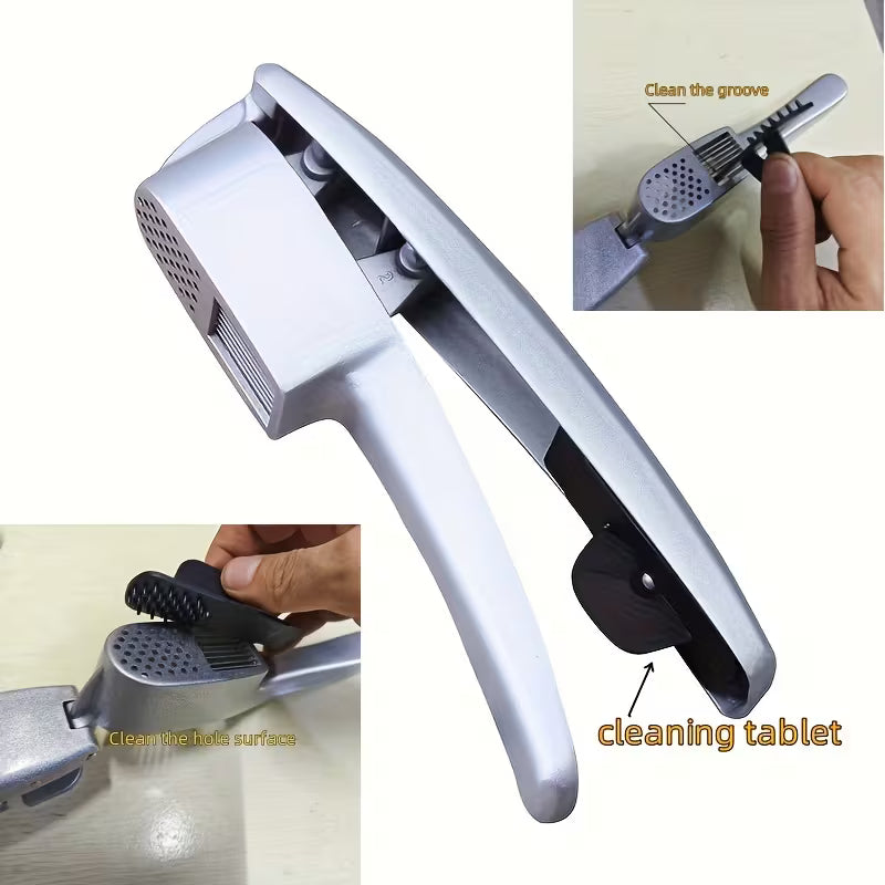 1pc Garlic Slicer And Mincer 2-In-1 Garlic Press | Multifunctional Garlic Masher Household Garlic Crusher Kitchen Gadget Artifact Aluminum Alloy with Black Cleaning Piece